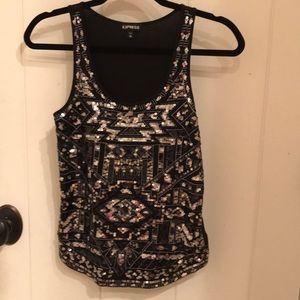 Express XS Beaded Sequin black tank top
